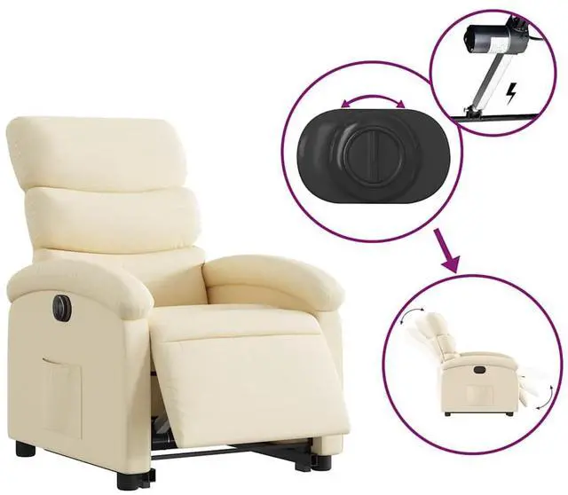 Alt view image 5 of 7 - vidaXL Electric Stand up Recliner Chair Power Lift Home Theater Cream Fabric