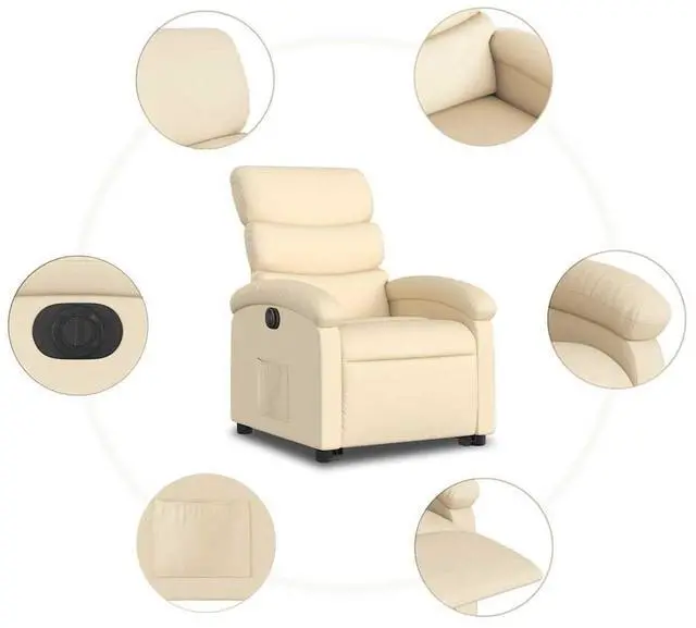 Alt view image 7 of 7 - vidaXL Electric Stand up Recliner Chair Power Lift Home Theater Cream Fabric