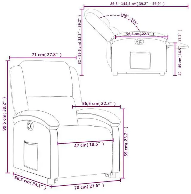 Alt view image 4 of 7 - vidaXL Electric Stand up Recliner Chair Power Lift Armchair Gray Faux Leather