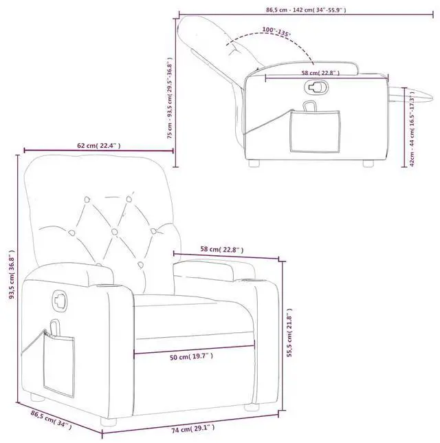 Alt view image 4 of 7 - vidaXL Massage Recliner Chair Reclining Armchair for Elderly Black Faux Leather