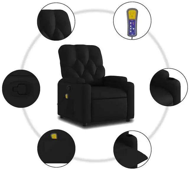 Alt view image 6 of 7 - vidaXL Massage Recliner Chair Reclining Armchair for Elderly Black Faux Leather