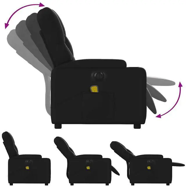 Alt view image 7 of 7 - vidaXL Electric Massage Recliner Chair Reclining Armchair Black Faux Leather
