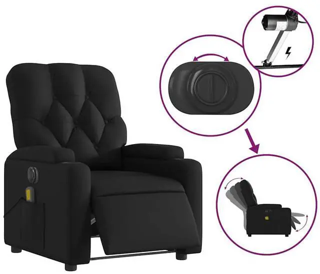 Alt view image 6 of 7 - vidaXL Electric Massage Recliner Chair Reclining Armchair Black Faux Leather