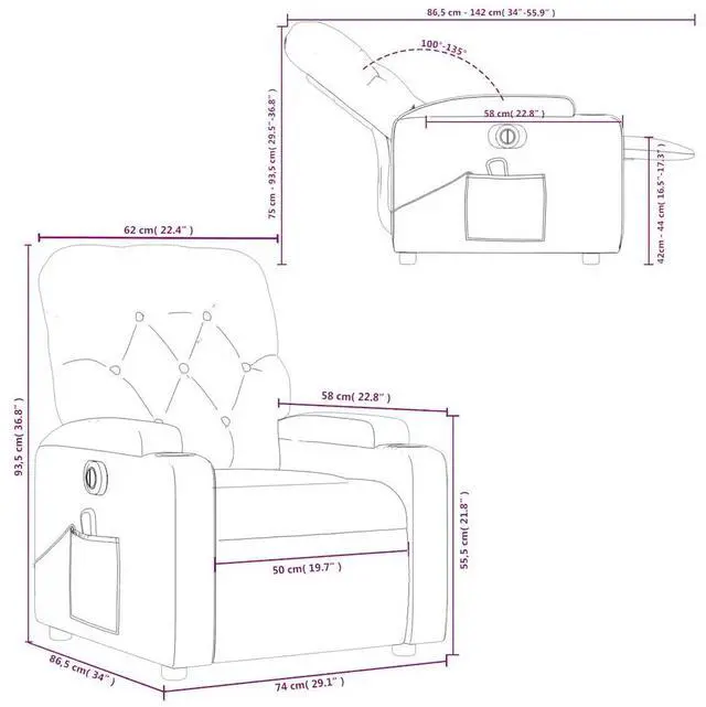 Alt view image 4 of 7 - vidaXL Electric Massage Recliner Chair Reclining Armchair Black Faux Leather