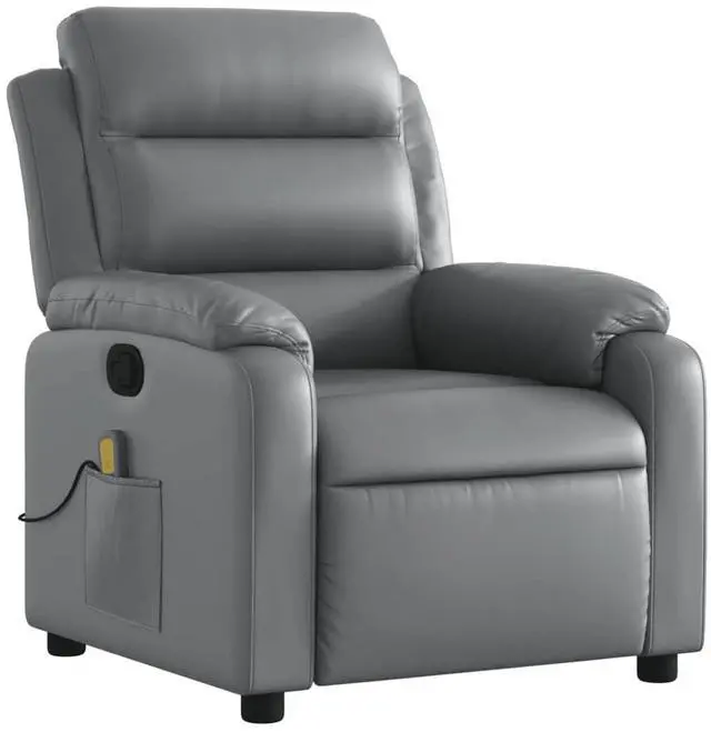 Alt view image 3 of 7 - vidaXL Massage Recliner Chair Reclining Armchair for Elderly Gray Faux Leather