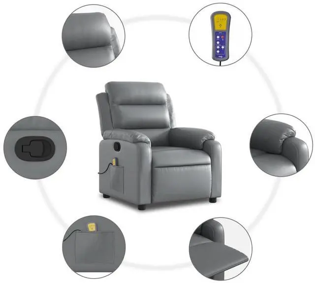 Alt view image 6 of 7 - vidaXL Massage Recliner Chair Reclining Armchair for Elderly Gray Faux Leather