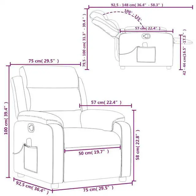 Alt view image 4 of 7 - vidaXL Massage Recliner Chair Reclining Armchair for Elderly Gray Faux Leather