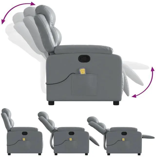 Alt view image 5 of 7 - vidaXL Massage Recliner Chair Reclining Armchair for Elderly Gray Faux Leather
