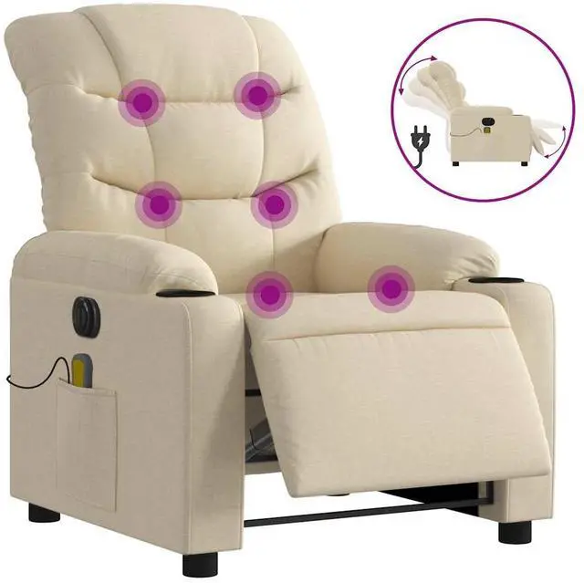 Alt view image 2 of 7 - vidaXL Electric Massage Recliner Chair Wingback Home Theater Cream Fabric