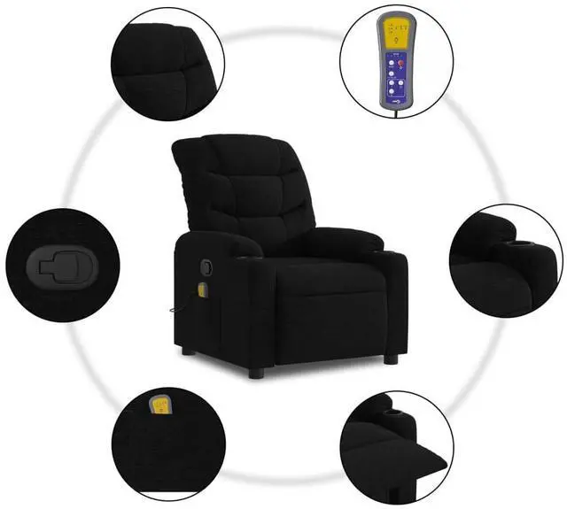 Alt view image 6 of 7 - vidaXL Massage Recliner Chair Adjustable Armchair Home Theater Black Fabric