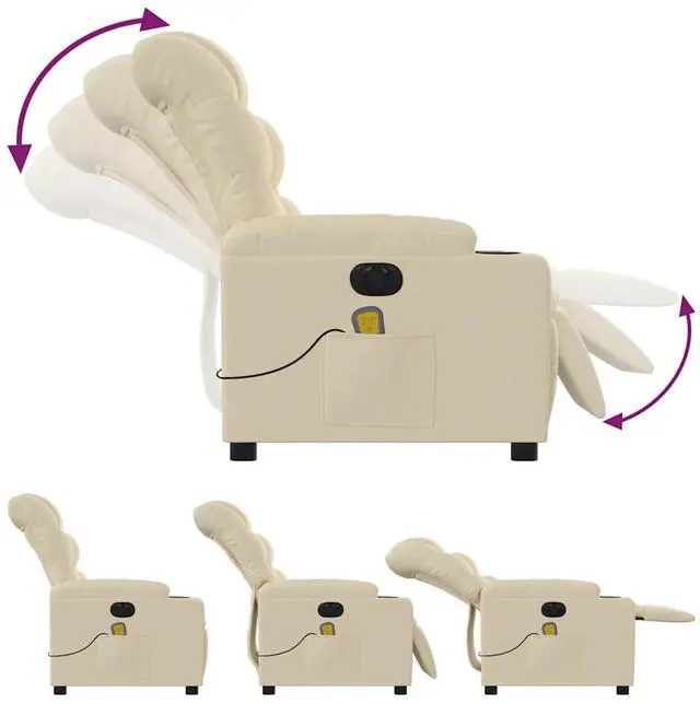 Alt view image 7 of 7 - vidaXL Electric Massage Recliner Chair Wingback Home Theater Cream Fabric
