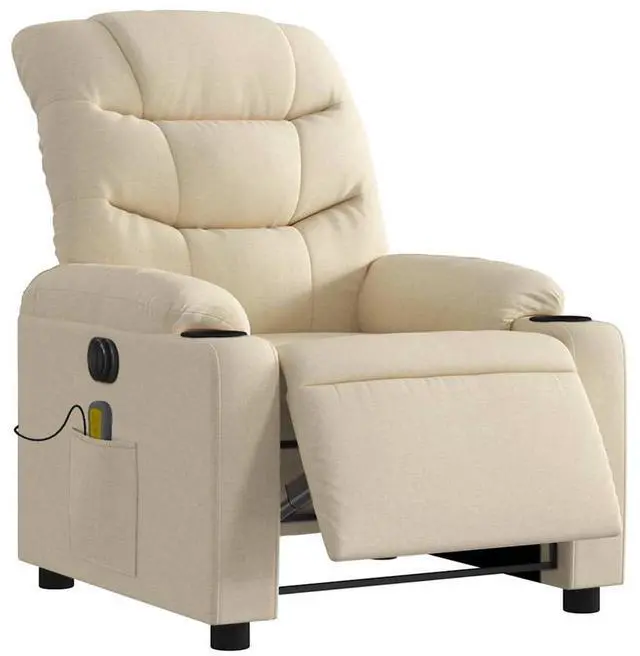 Alt view image 3 of 7 - vidaXL Electric Massage Recliner Chair Wingback Home Theater Cream Fabric
