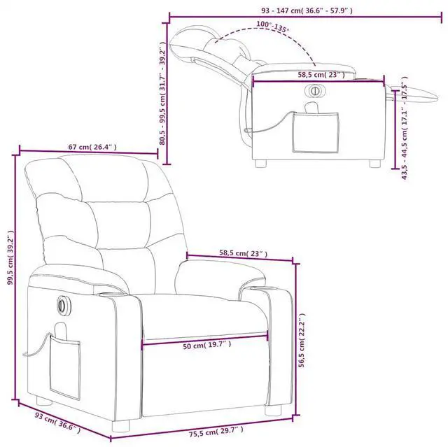 Alt view image 4 of 7 - vidaXL Electric Massage Recliner Chair Wingback Home Theater Cream Fabric