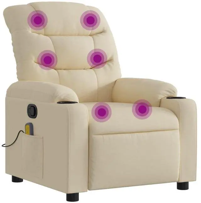 Alt view image 2 of 7 - vidaXL Massage Recliner Chair Reclining Armchair for Elderly Cream Fabric