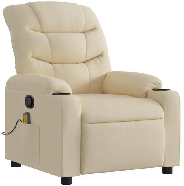 Alt view image 3 of 7 - vidaXL Massage Recliner Chair Reclining Armchair for Elderly Cream Fabric