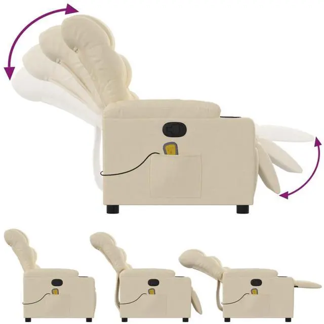 Alt view image 5 of 7 - vidaXL Massage Recliner Chair Reclining Armchair for Elderly Cream Fabric