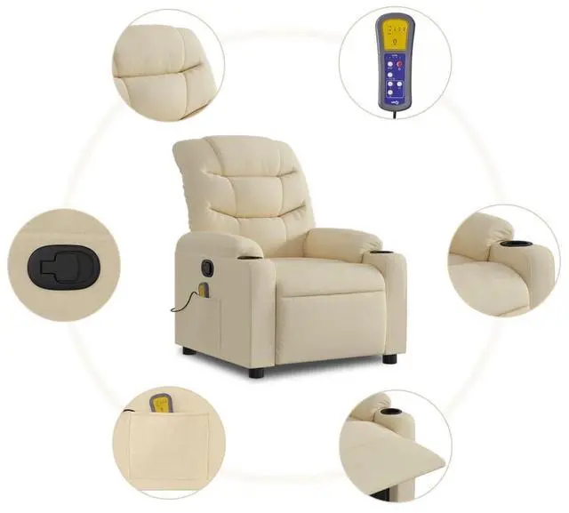 Alt view image 6 of 7 - vidaXL Massage Recliner Chair Reclining Armchair for Elderly Cream Fabric