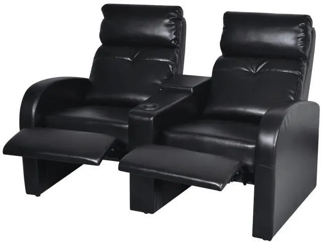 Alt view image 6 of 7 - vidaXL Artificial Leather Home Cinema Recliner Reclining Sofa 2-seat Black