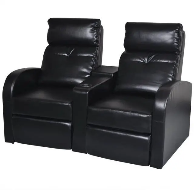 Alt view image 5 of 7 - vidaXL Artificial Leather Home Cinema Recliner Reclining Sofa 2-seat Black