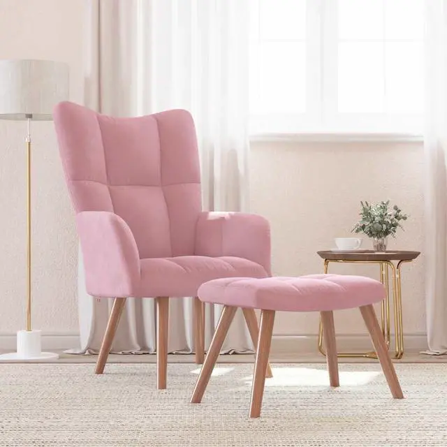 Main image of vidaXL Relaxing Chair with a Stool Accent Living Room Furniture Pink Velvet