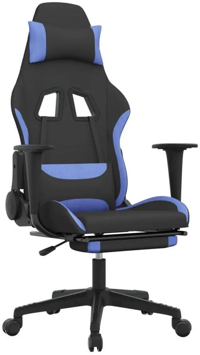 Alt view image 6 of 11 - vidaXL Gaming Chair with Footrest Black and Blue Fabric