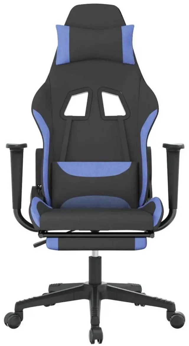 Alt view image 7 of 11 - vidaXL Gaming Chair with Footrest Black and Blue Fabric