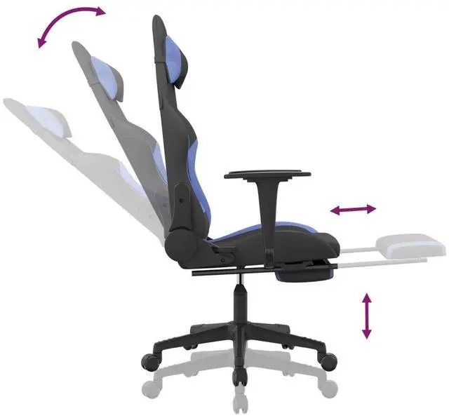 Alt view image 11 of 11 - vidaXL Gaming Chair with Footrest Black and Blue Fabric