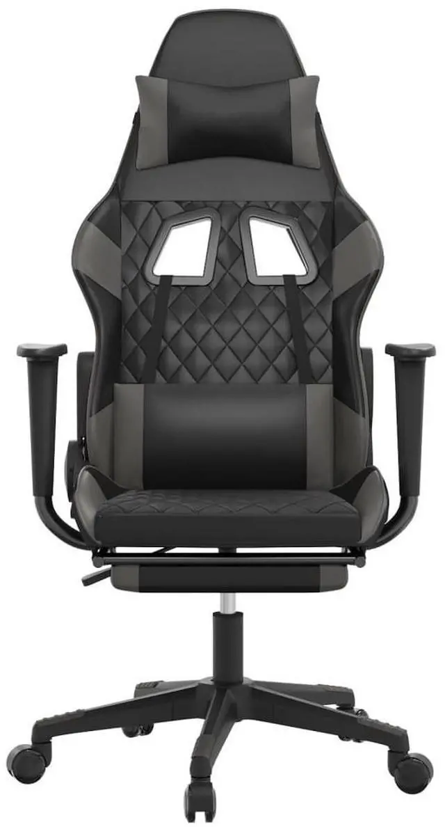 Alt view image 9 of 13 - vidaXL Gaming Chair with Footrest Black and Gray Faux Leather