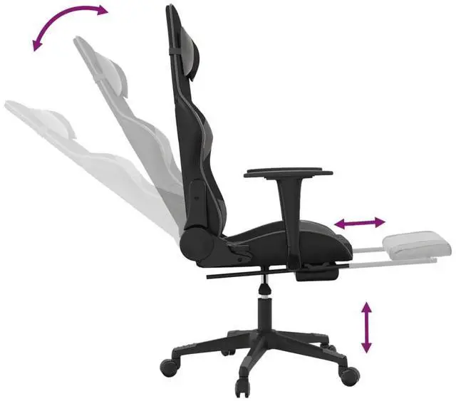 Alt view image 13 of 13 - vidaXL Gaming Chair with Footrest Black and Gray Faux Leather