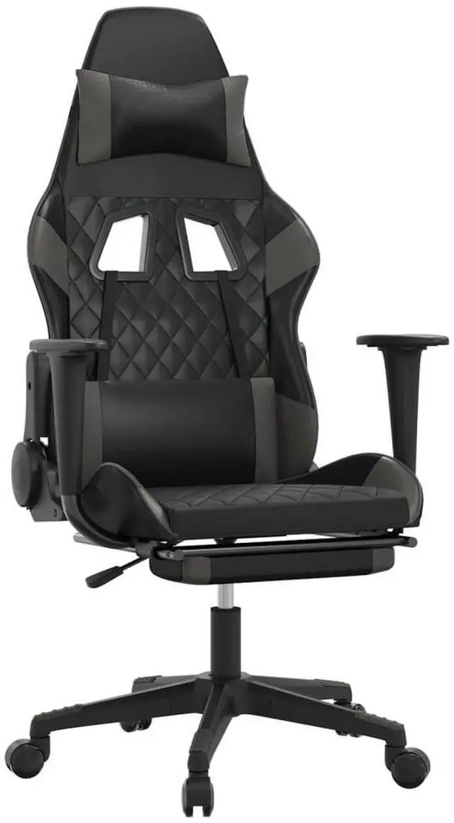 Alt view image 8 of 13 - vidaXL Gaming Chair with Footrest Black and Gray Faux Leather