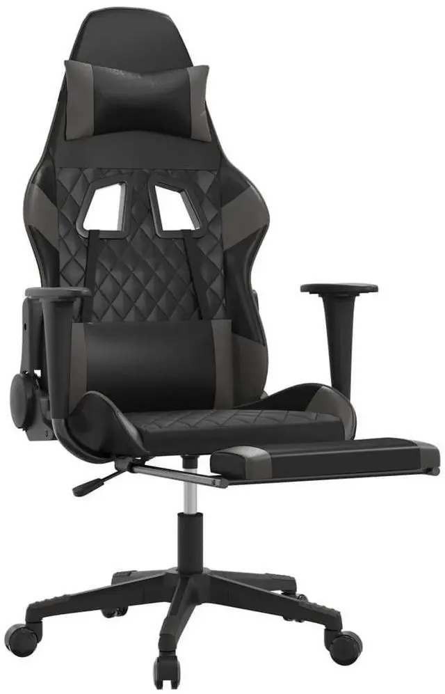 Alt view image 12 of 13 - vidaXL Gaming Chair with Footrest Black and Gray Faux Leather