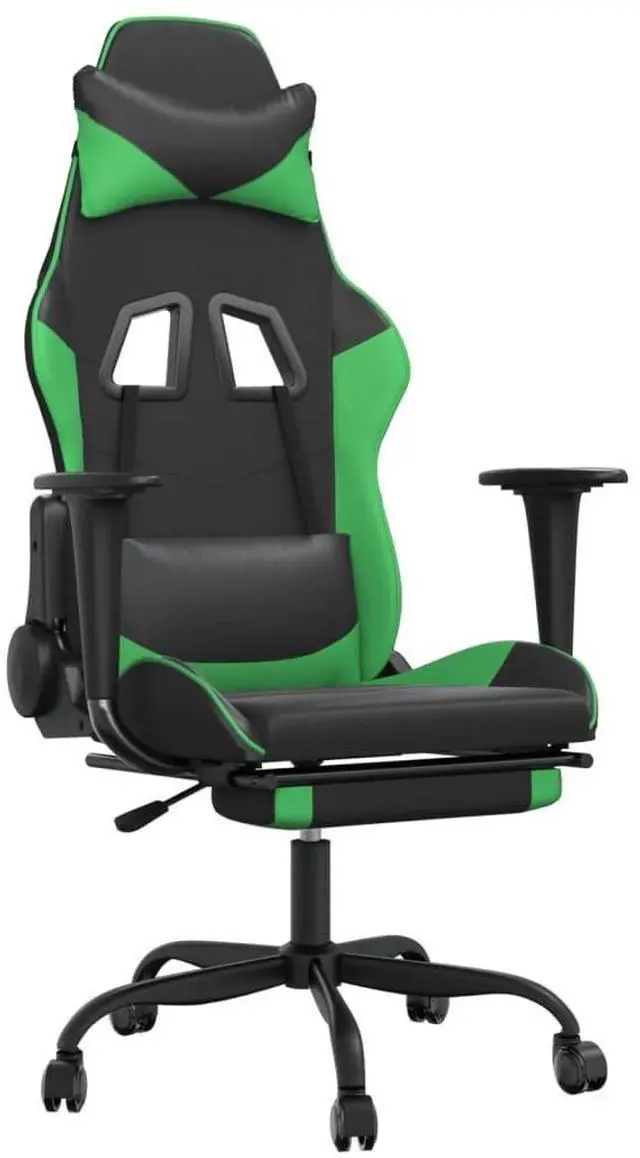 Alt view image 2 of 7 - vidaXL Massage Gaming Chair for Adult, Reclining Computer Chair with Footrest and Headrest, Height Adjustable Office Chair with 360°-Swivel Castors, Black and Green Faux Leather