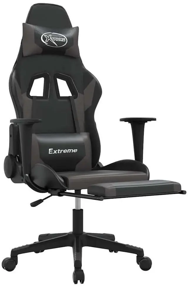 Alt view image 3 of 7 - vidaXL Massage Gaming Chair with Footrest and Headrest, Black and Grey