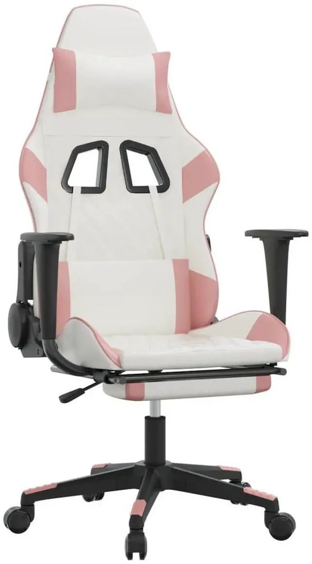 Alt view image 2 of 7 - vidaXL Massage Gaming Chair with Footrest and Headrest, White and Pink