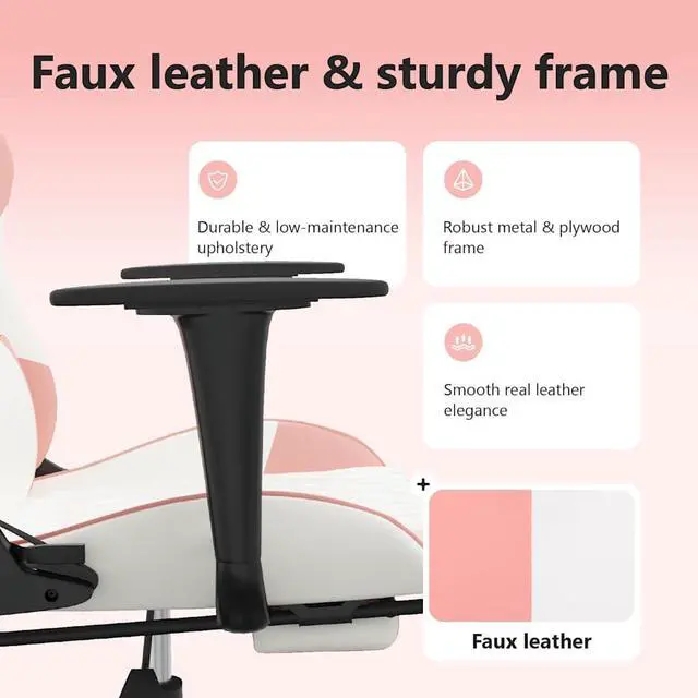 Alt view image 5 of 7 - vidaXL Massage Gaming Chair with Footrest and Headrest, White and Pink