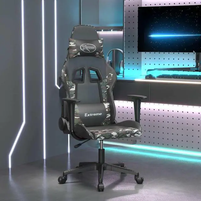 Main image of vidaXL Massage Gaming Chair with Footrest and Headrest, Black and Camouflage