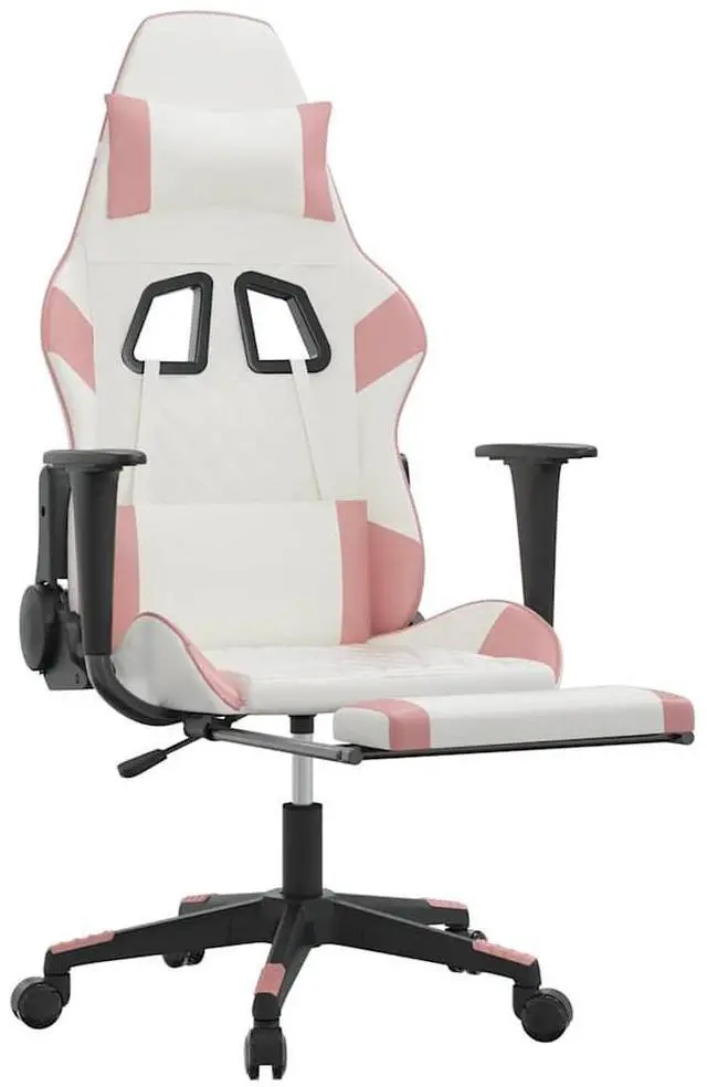 Alt view image 3 of 7 - vidaXL Massage Gaming Chair with Footrest and Headrest, White and Pink