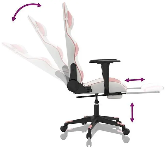 Alt view image 7 of 7 - vidaXL Massage Gaming Chair with Footrest and Headrest, White and Pink