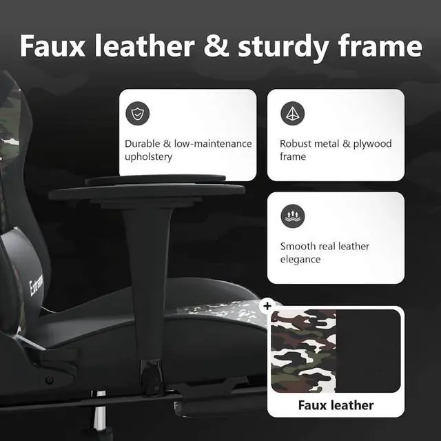 Alt view image 5 of 7 - vidaXL Massage Gaming Chair with Footrest and Headrest, Black and Camouflage