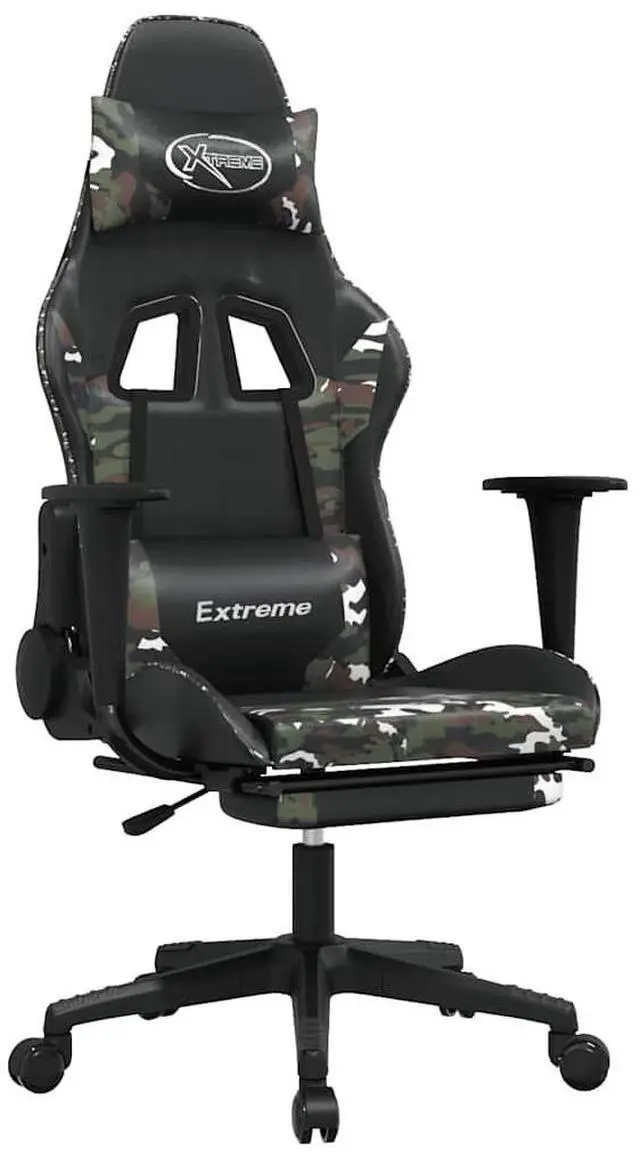 Alt view image 2 of 7 - vidaXL Massage Gaming Chair with Footrest and Headrest, Black and Camouflage
