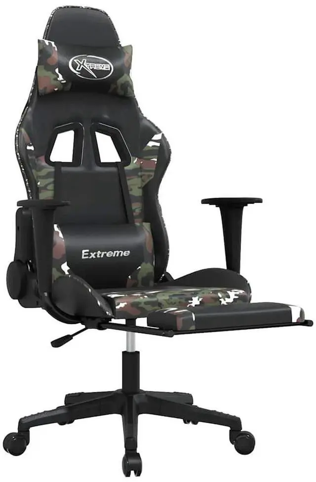 Alt view image 3 of 7 - vidaXL Massage Gaming Chair with Footrest and Headrest, Black and Camouflage