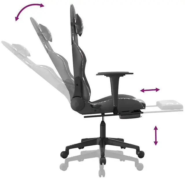 Alt view image 7 of 7 - vidaXL Massage Gaming Chair with Footrest and Headrest, Black and Camouflage