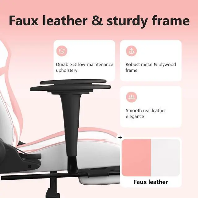 Alt view image 5 of 7 - vidaXL Massage Gaming Chair with Footrest and Headrest, White and Pink