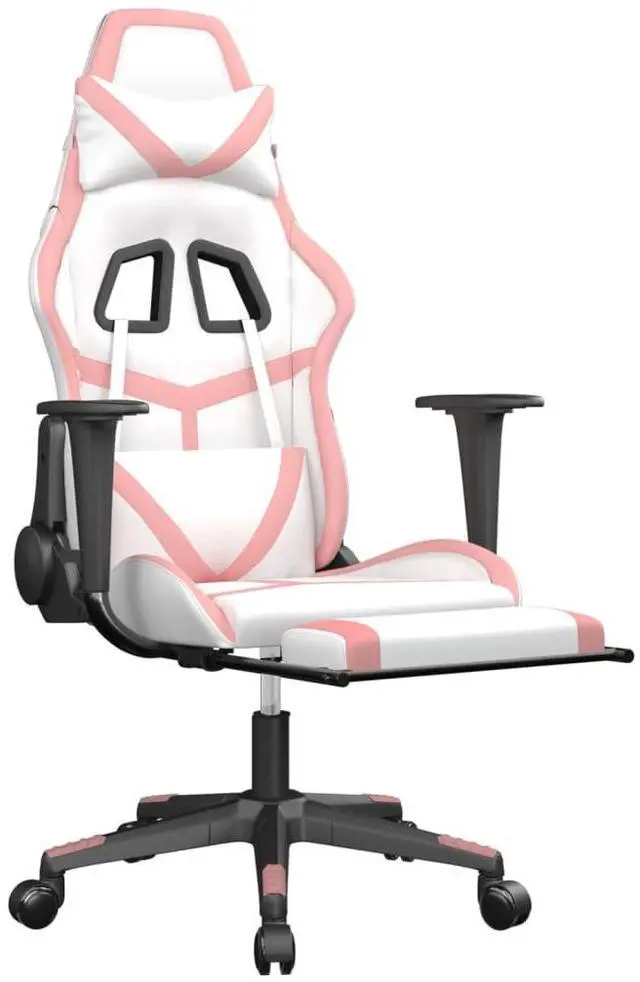 Alt view image 3 of 7 - vidaXL Massage Gaming Chair with Footrest and Headrest, White and Pink