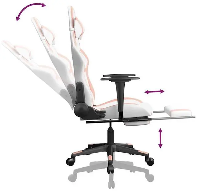 Alt view image 7 of 7 - vidaXL Massage Gaming Chair with Footrest and Headrest, White and Pink