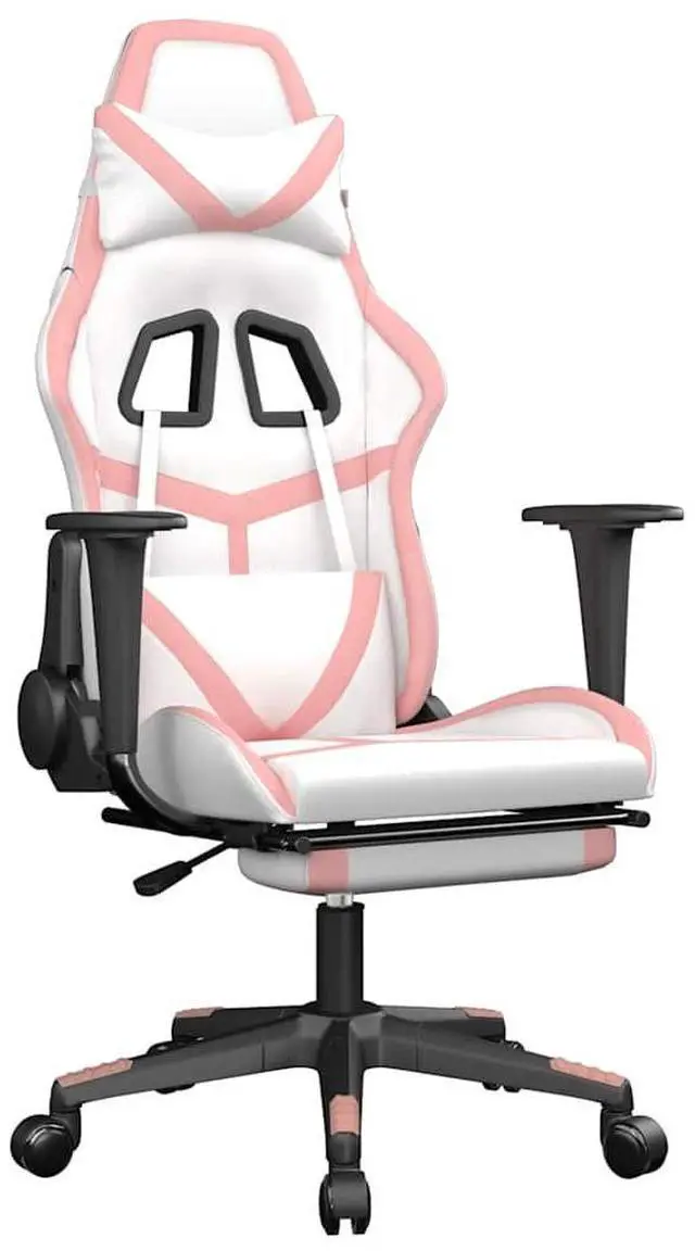Alt view image 2 of 7 - vidaXL Massage Gaming Chair with Footrest and Headrest, White and Pink