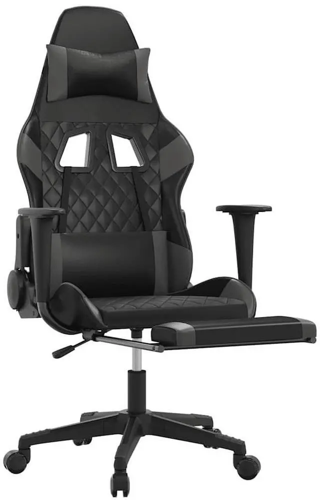 Alt view image 3 of 7 - vidaXL Massage Gaming Chair with Footrest and Headrest, Black and Grey