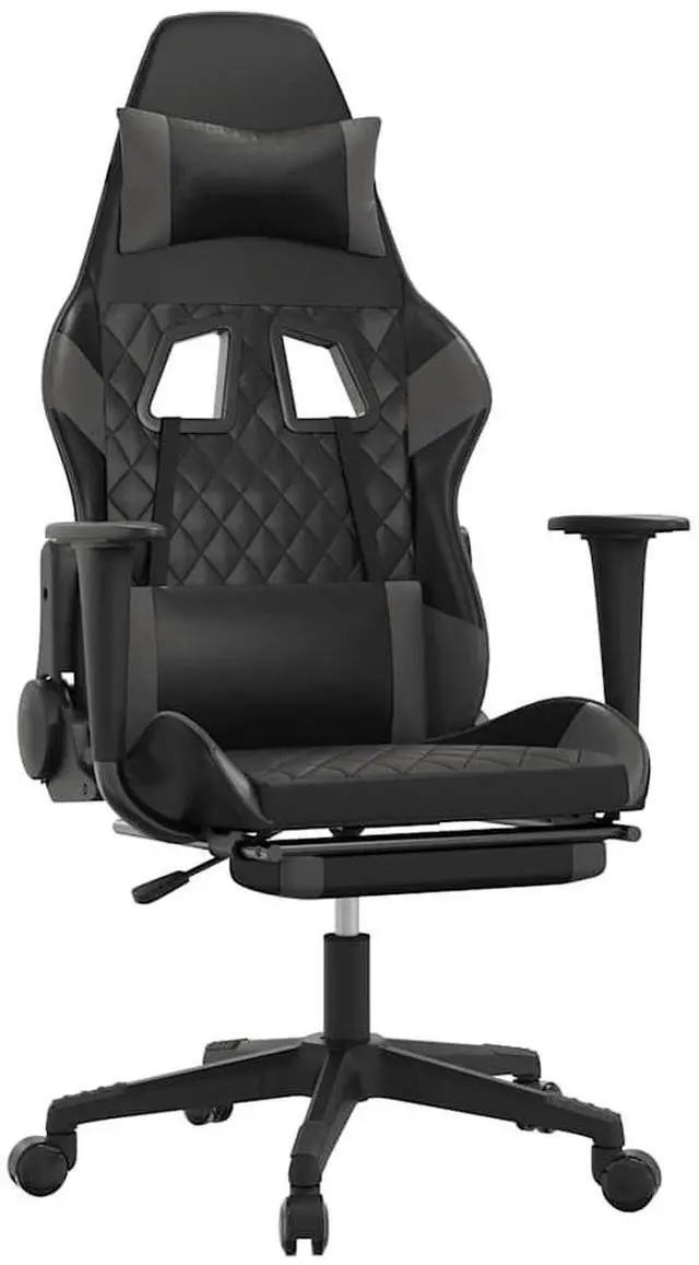 Alt view image 2 of 7 - vidaXL Massage Gaming Chair with Footrest and Headrest, Black and Grey