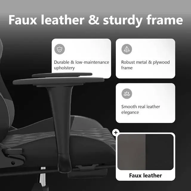 Alt view image 5 of 7 - vidaXL Massage Gaming Chair with Footrest and Headrest, Black and Grey