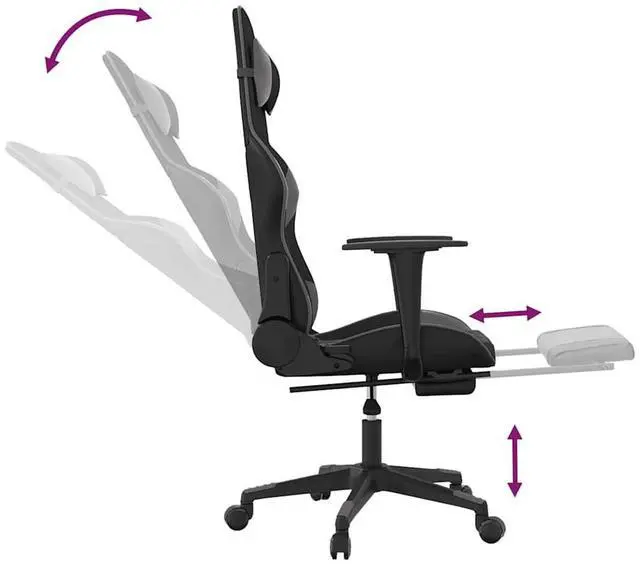 Alt view image 7 of 7 - vidaXL Massage Gaming Chair with Footrest and Headrest, Black and Grey